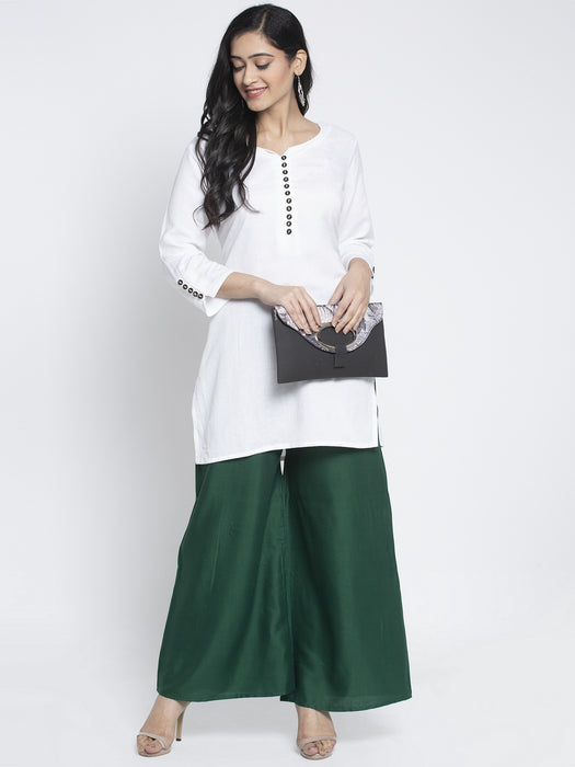 Women Green Rayon Solid Palazzo