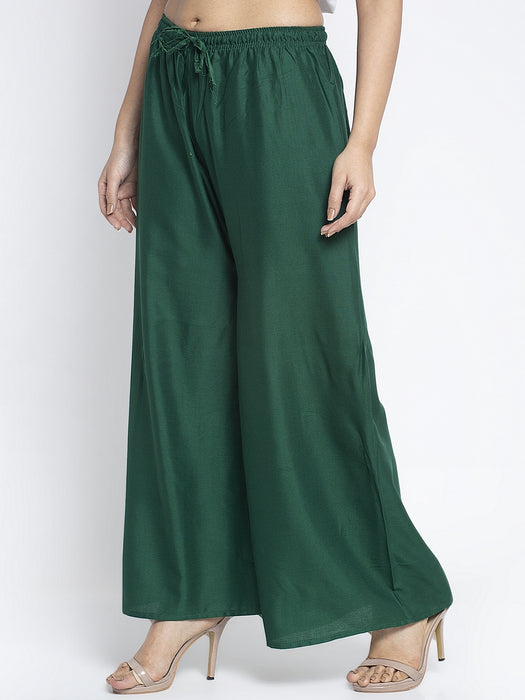 Women Green Rayon Solid Palazzo
