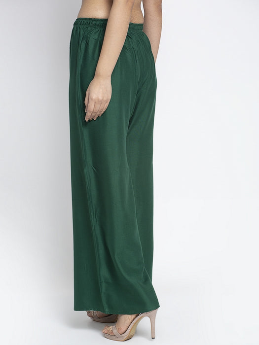 Women Green Rayon Solid Palazzo