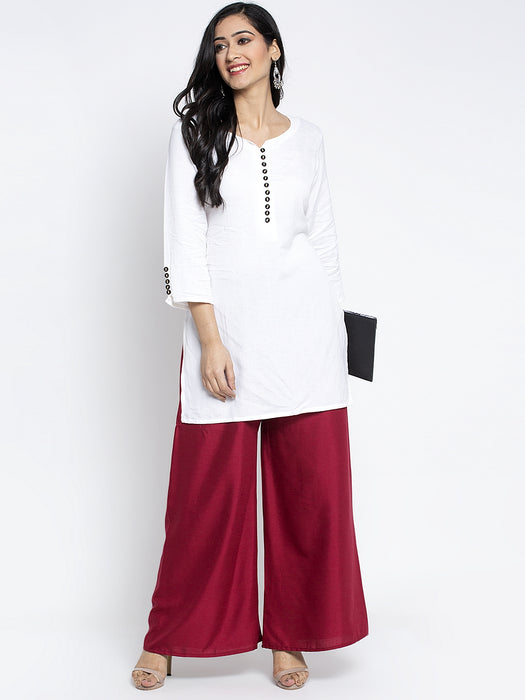 Women Maroon Rayon Solid Palazzo