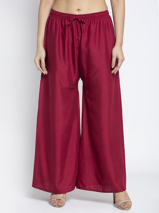 Women Maroon Rayon Solid Palazzo