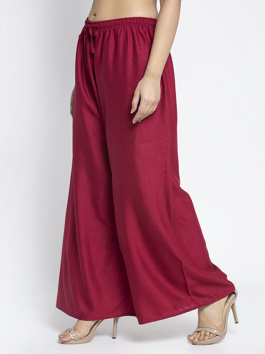 Women Maroon Rayon Solid Palazzo