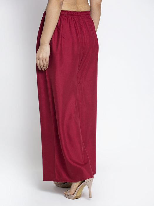 Women Maroon Rayon Solid Palazzo