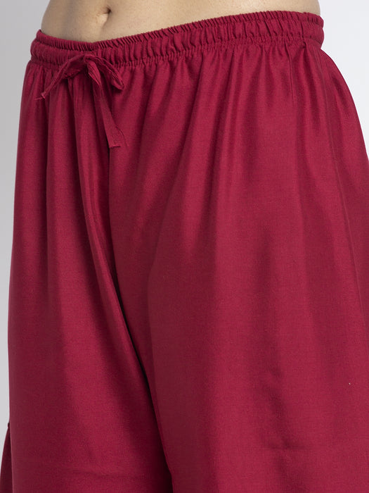 Women Maroon Rayon Solid Palazzo