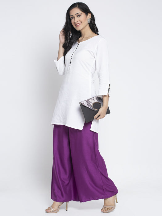 Women Purple Rayon Solid Palazzo