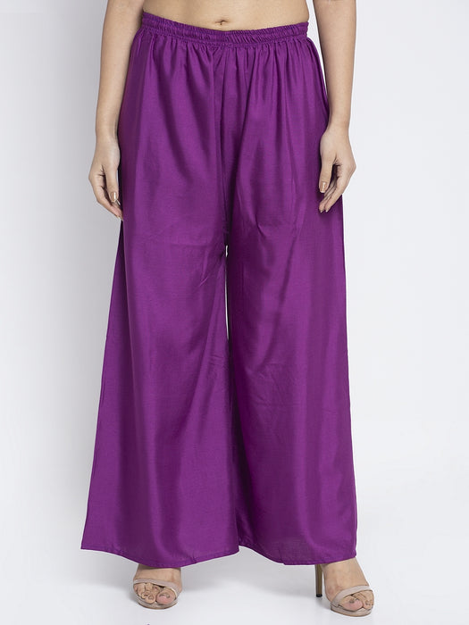 Women Purple Rayon Solid Palazzo
