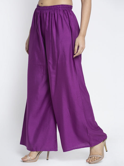 Women Purple Rayon Solid Palazzo