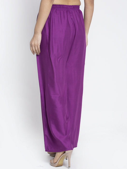 Women Purple Rayon Solid Palazzo