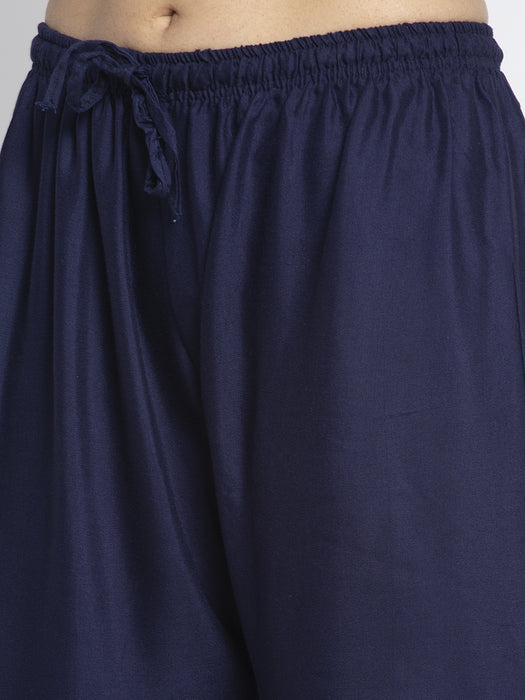 Women Navy Blue Rayon Solid Palazzo
