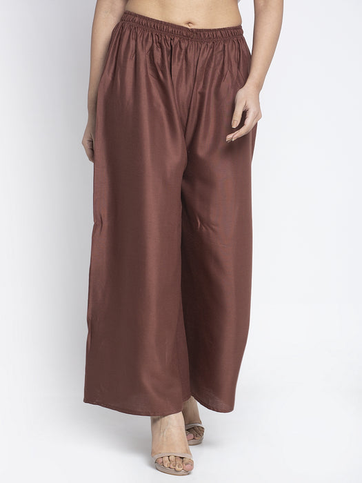 Women Brown Rayon Solid Palazzo