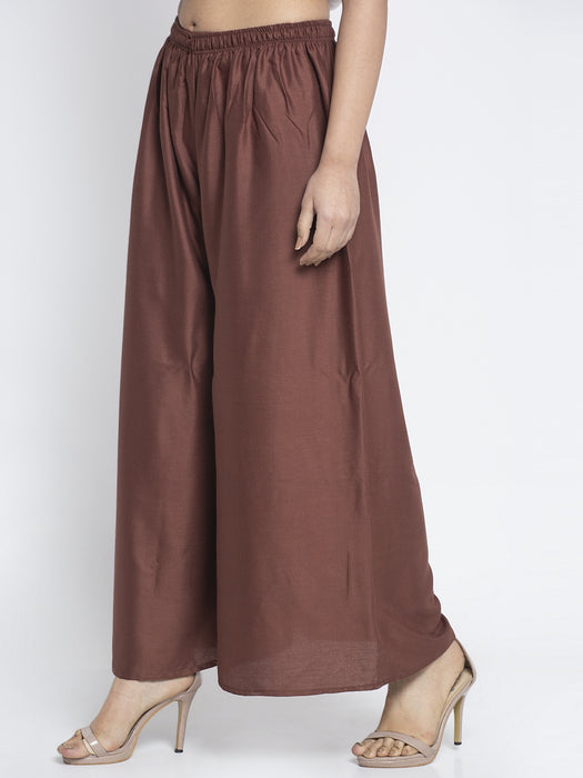 Women Brown Rayon Solid Palazzo
