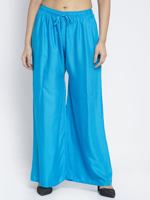 Women Turquiose Rayon Solid Palazzo