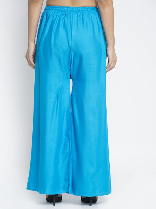 Women Turquiose Rayon Solid Palazzo