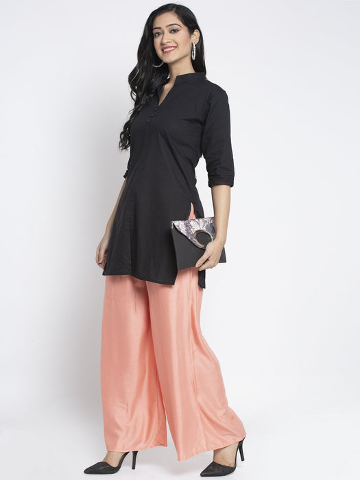 Women Peach Rayon Solid Palazzo