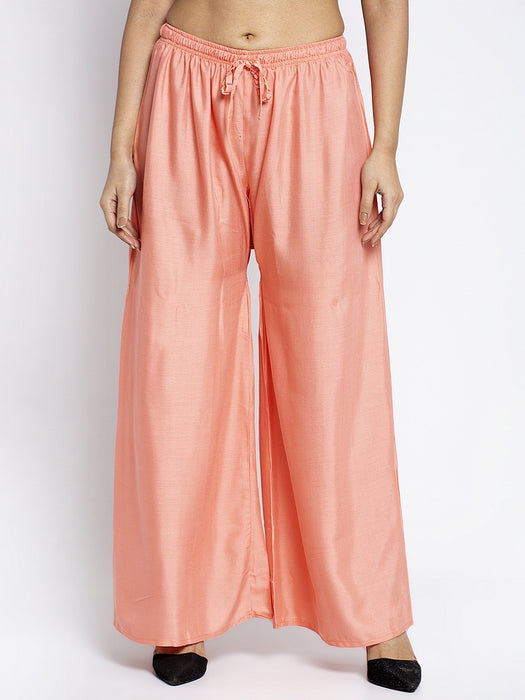 Women Peach Rayon Solid Palazzo