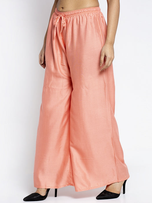 Women Peach Rayon Solid Palazzo