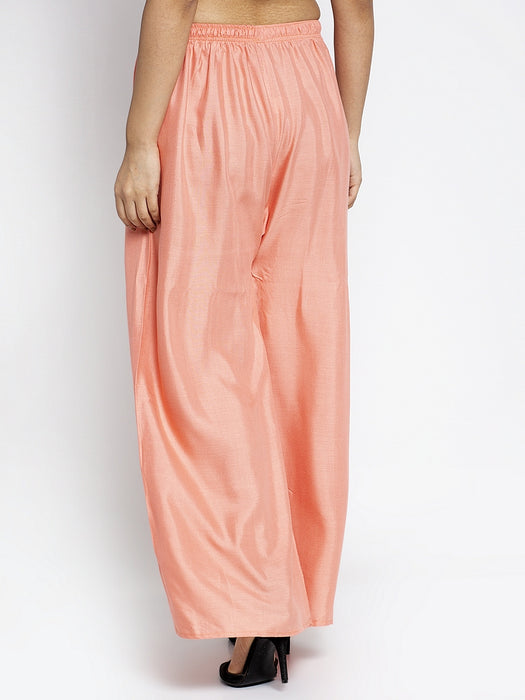 Women Peach Rayon Solid Palazzo