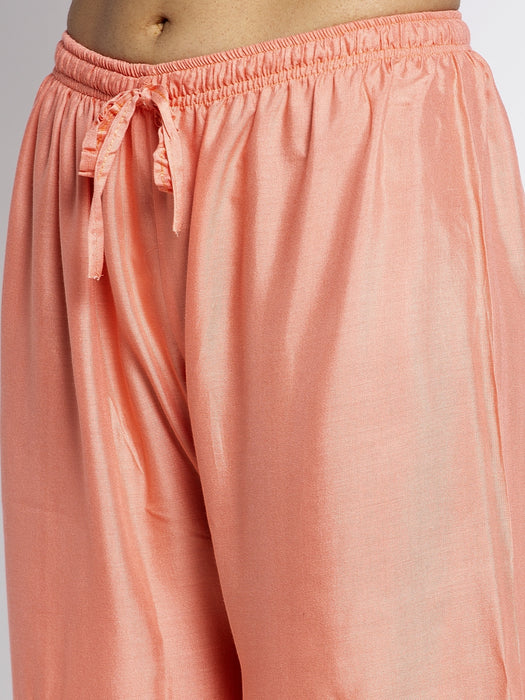 Women Peach Rayon Solid Palazzo