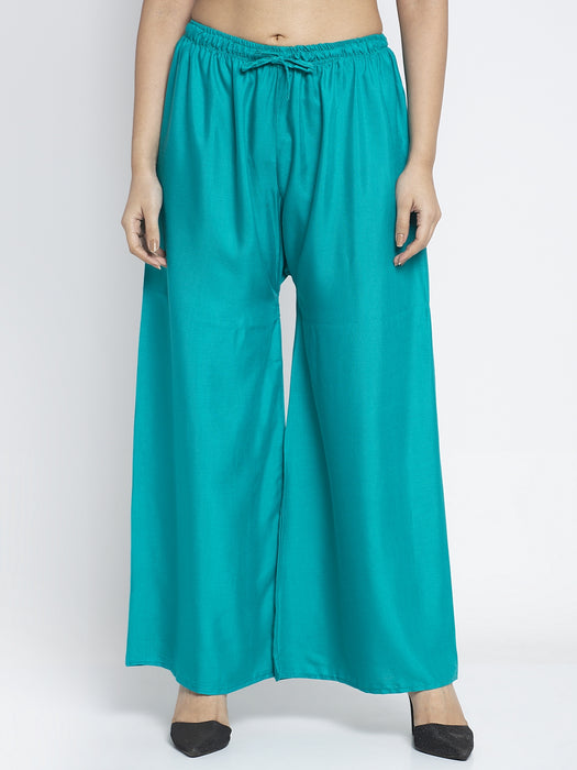 Women Sea Green Rayon Solid Palazzo