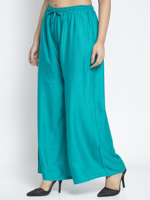 Women Sea Green Rayon Solid Palazzo