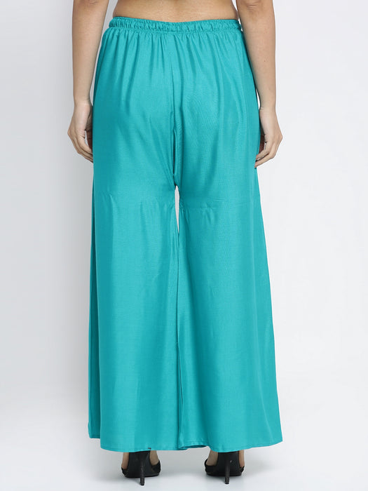 Women Sea Green Rayon Solid Palazzo