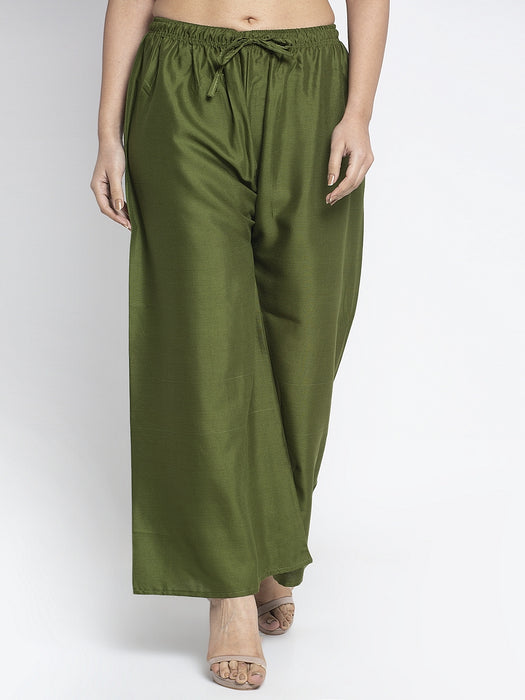 Women Mahendi Rayon Solid Palazzo