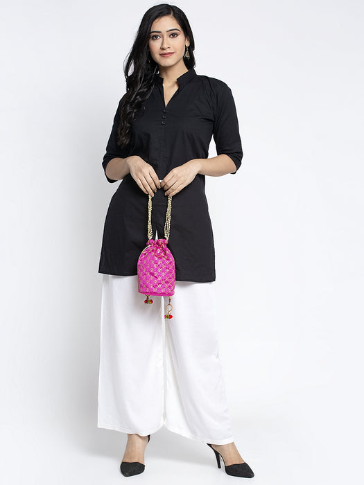 Women Off White Rayon Solid Palazzo