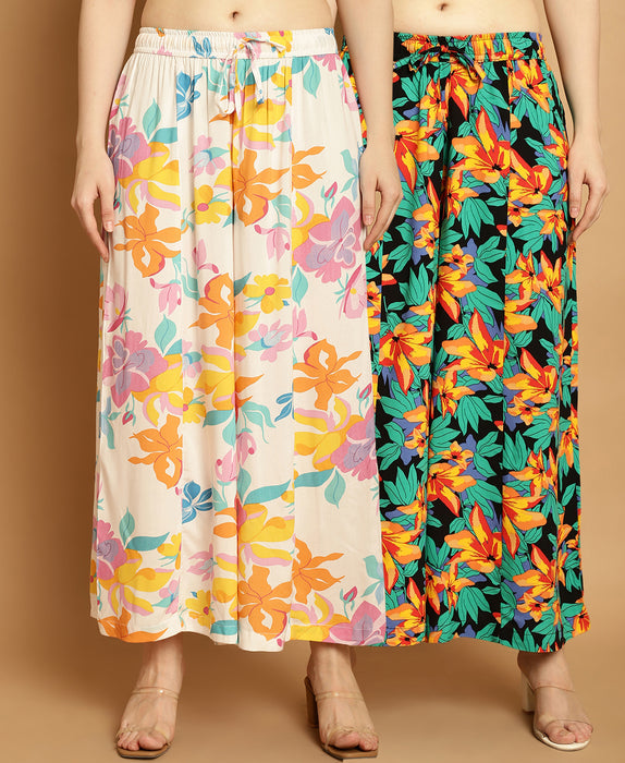 Women Multicolored print Rayon Flower print palazzo 24