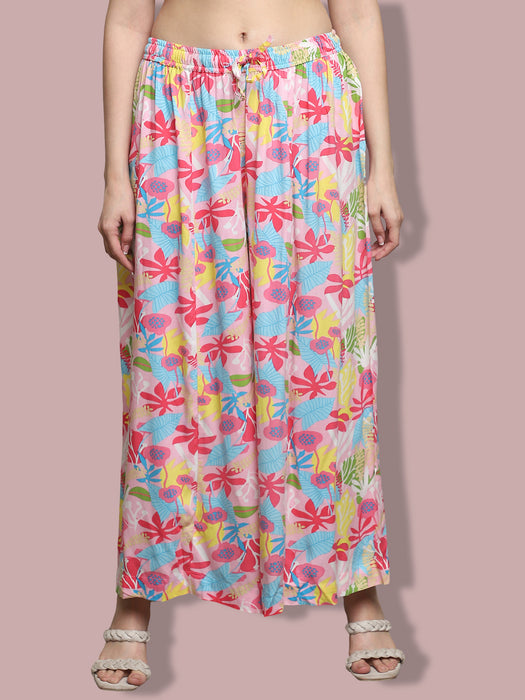 Women multi color Rayon Flower Printed Palazzo