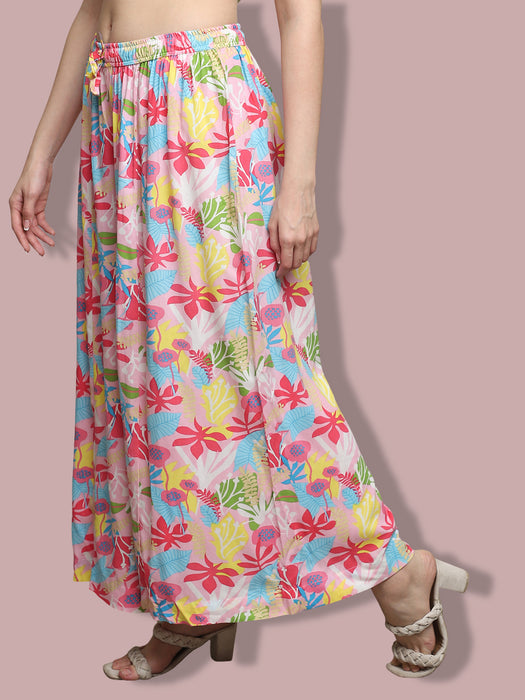 Women multi color Rayon Flower Printed Palazzo