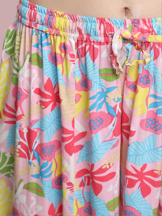 Women multi color Rayon Flower Printed Palazzo