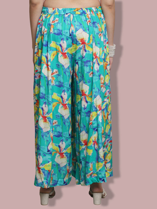 Women multi color Rayon Leaves Printed Palazzo