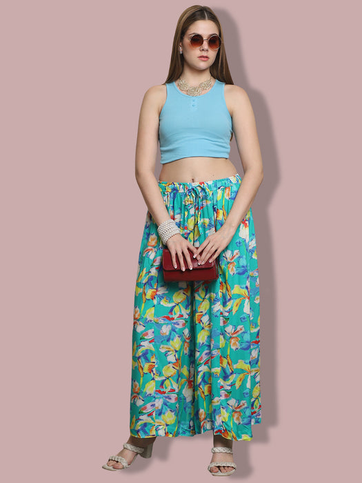 Women multi color Rayon Leaves Printed Palazzo