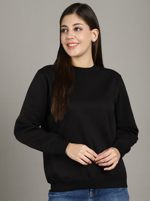 Women Black Round Neck Full Sleeve Sweatshirt