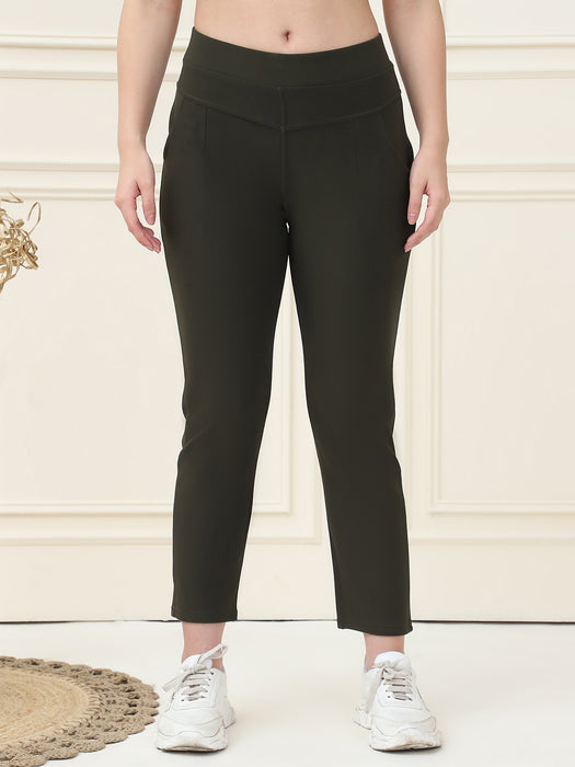 Women Olive Skinny fit Lycra polyster spandex Jegging with Side pocket