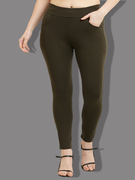 Women Olive tencel jegging with front pocket