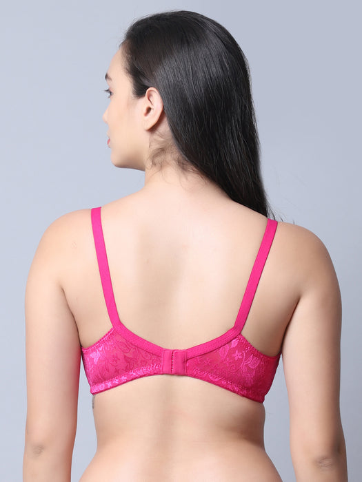 Women Pink Self Design Nylon With Net Bra