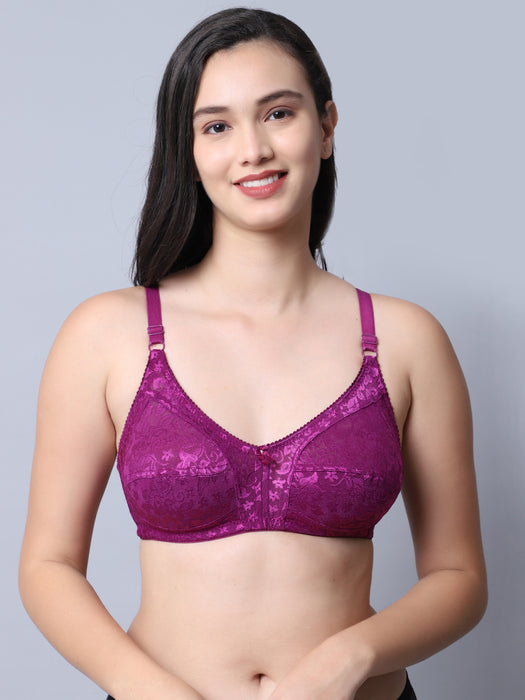 Women Purple Self Design Nylon With Net Bra