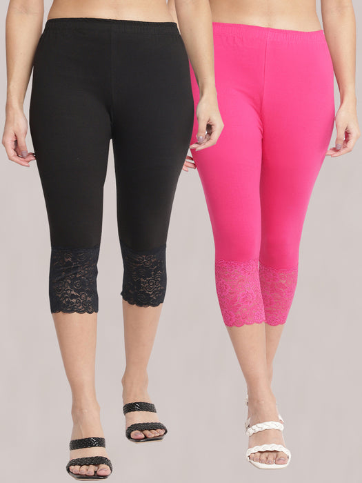Women Black Rani 100% cotton Lycra Net Capri