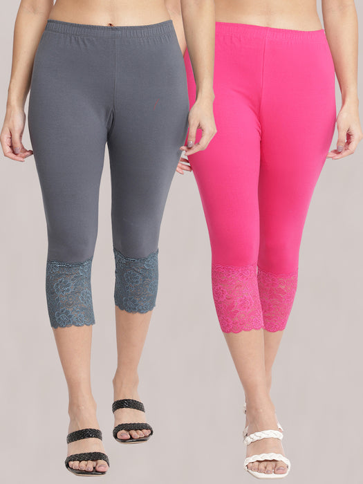 Women Grey Rani 100% cotton Lycra Net Capri