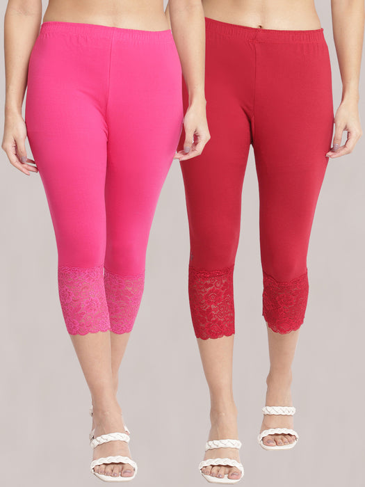 Women Rani Maroon 100% cotton Lycra Net Capri