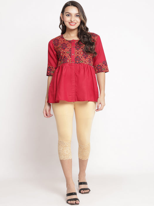 Women Skin Navy 100% cotton Lycra Net Capri