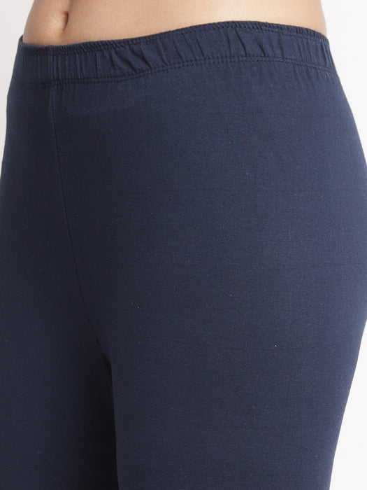 Women Skin Navy 100% cotton Lycra Net Capri