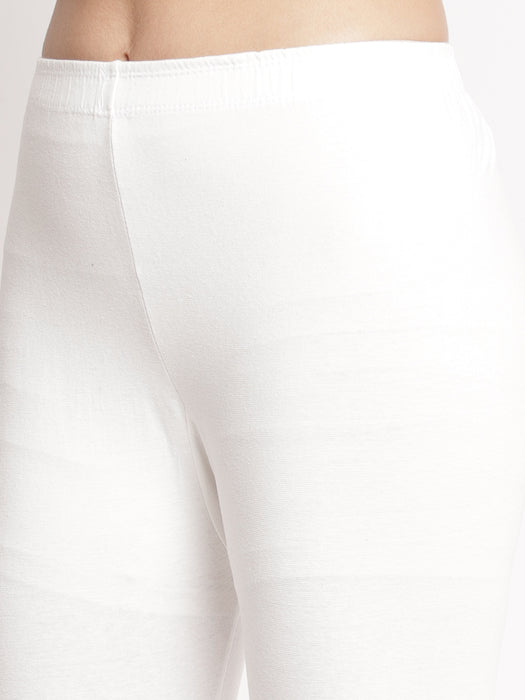 Women Off white 100% cotton Lycra Net Capri