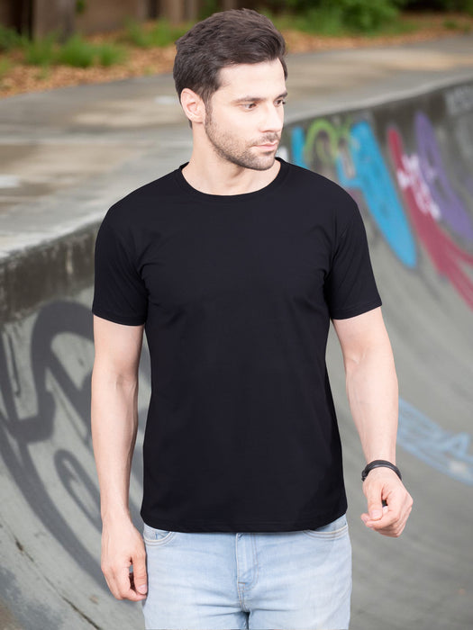 Men Black Short Sleeve Cotton Solid T-shirt