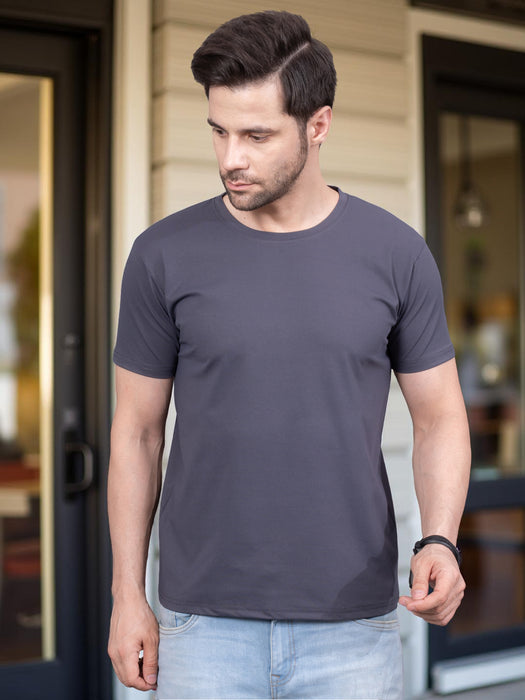 Men Grey Short Sleeve Cotton Solid T-shirt