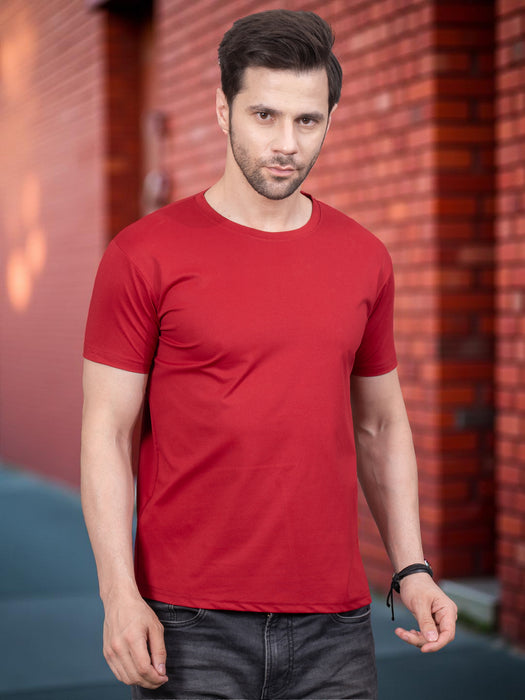 Men Maroon Short Sleeve Cotton Solid T-shirt