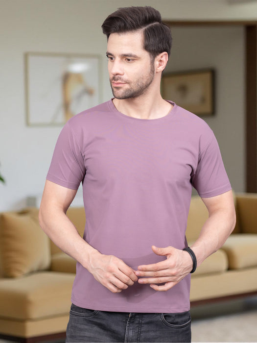 Men Purple Short Sleeve Cotton Solid T-shirt