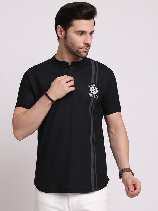 Men Black Dry fit Polyester Classic polo collar with structured stitching T-shirt
