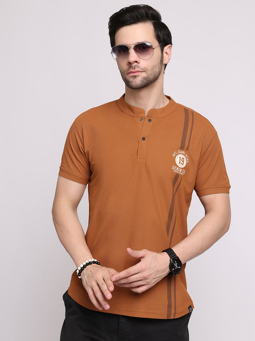 Men Brown Dry fit Polyester Classic polo collar with structured stitching T-shirt